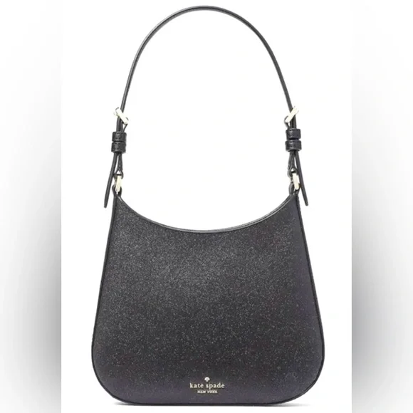 Kate Spade Black Sparkly Textured Shoulder Bag with Crescent Design NWT - Picture 1 of 12